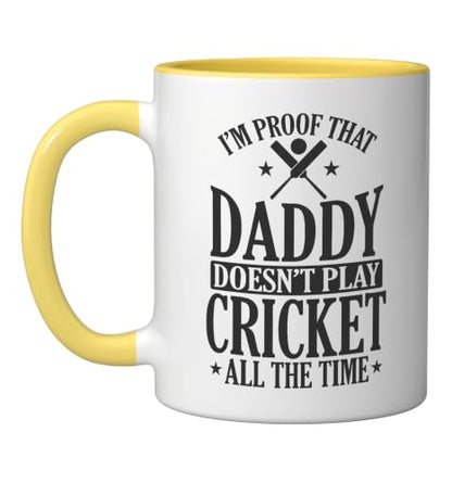 Daddy doesn't play Cricket all the Time Ceramic Mug, Yellow/White, 11oz - color: Yellow/White, size: 11 Ounces