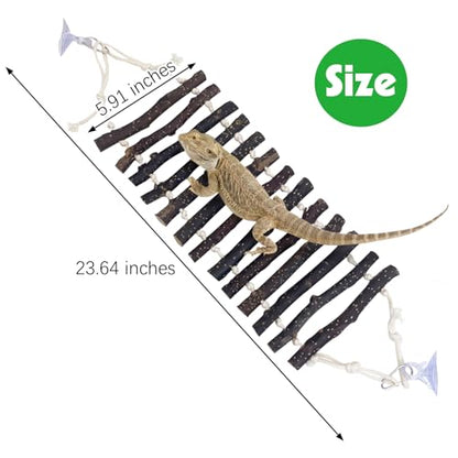 BNOSDM Large Reptile Bridge Hanging Bearded Dragon Climbing Ladder Suction Cup Lizard Lounger Wooden Gecko Tank Accessories for Chameleons Snakes Frog Hermit Crab (23.6 x 5.9 inches) - color: 1pc-Applewood