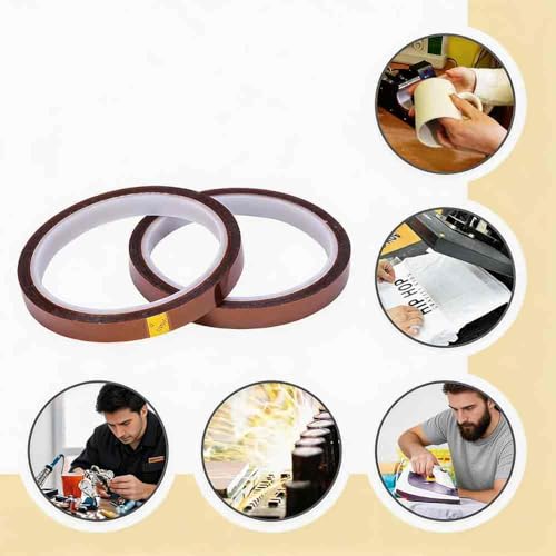 Heat Tape for Sublimation, 2 Rolls 0.5 Inch x 108Ft Polyimide Heat Resistant Tape, High Temp Thermal Tape for Heat Press Soldering, No Residue Heat Transfer Tape for Circuit Board 3D Printing - size: 10MM