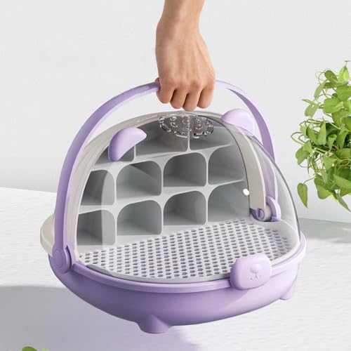 Silkworm Growth Box, Silkworm Breeding Box with Transparent Space Capsule Design, Portable Reptile Feeding Box Transparent Animal Habitat Cage with Handle (Purple) - color: Purple