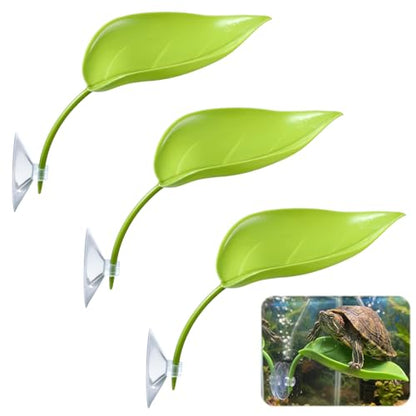 3pcs Turtle Basking Platform Tree Frog Gecko Turtle Tank Accessories Leaf Shape Crested Gecko Hide Frog Tank Accessories with Suction Cups Turtles Tanks Decor