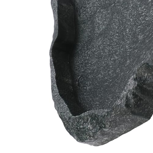 Reptile Water Dish Food Bowl 2 Pack ABS Resin Imitation Rock Feeder with Smooth Easy Clean Surface for Lizard Gecko Bearded Dragon Tortoise Spider (M) - size: M
