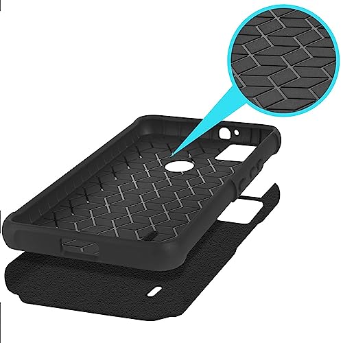 for AT&T SL112A 6782D / Cricket SL112C Shockproof Ring Stand Hybrid Cover Phone Case + Tempered Glass + Extreme Band + Stylus Pen + Pry Tool (Black) - color: Black
