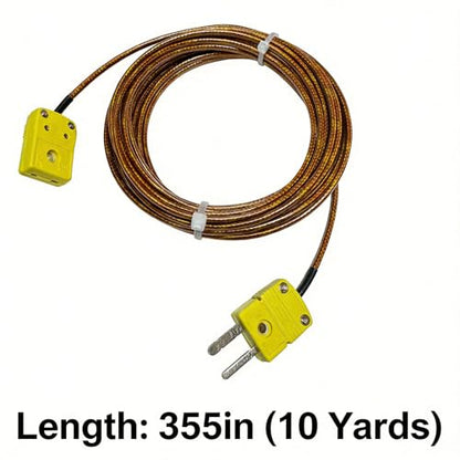 K Type Thermocouple Extension Cable 355in/10 Yards | Brown Wire PVC Coating Polyimide Construction 0°F–1300°F Temperature Range - size: 355in/10 yards