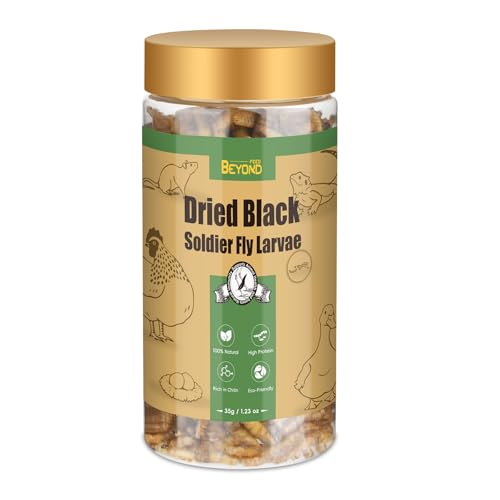BeyondFeed™ Dried Black Soldier Fly Larvae - Nutrient-Rich, Sustainable Feed for Chickens, Ducks, Birds, Reptiles, Fish, Hamster, Turtles and More (1 Bottle (35g/ 1.23oz)) - size: 11 Ounce (Pack of 1)