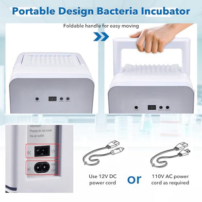 10L Lab Incubator, 35-148℉ Thermostatic Cabinet Incubator, 110V | for Laboratory General Purpose, Petri Dishes, Egg Incubation, 12V/110V