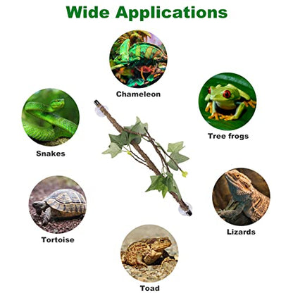 Plplaaoo 2PCS Reptile Corner Branch with Suction Cups – Flexible Imitation Bendable Jungle Climbing Vine Terrarium Plant Decoration for Bearded Dragon, Gecko, Snake & Spider Habitat Tank Accessories