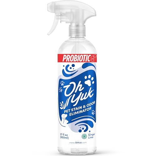 Oh Yuk Probiotic Pet Odor Eliminator & Stain Remover, Dog & Cat Urine | Breaks Down Urine, Poop & Vomit at the Source, Removes Stains & Odor, Fresh Ginger Lime Scent, Carpet Safe, 27 oz