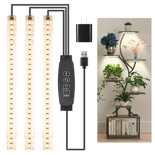 8.6'' LED Grow Light Strips, Full Spectrum 3500K Grow Lights for Indoor Plants, 3 Head with 3/9/12H Timer, 10 Dimmable Levels, Suitable for Seedling, Succulent, Plant Shelf and Greenhouse, 1-Pack - color: 3 Head 1 Pack