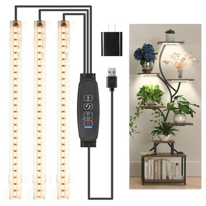 8.6'' LED Grow Light Strips, Full Spectrum 3500K Grow Lights for Indoor Plants, 3 Head with 3/9/12H Timer, 10 Dimmable Levels, Suitable for Seedling, Succulent, Plant Shelf and Greenhouse, 1-Pack - color: 3 Head 1 Pack