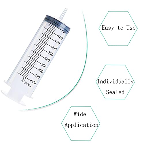 500ml Large Syringe, Plastic Syringe for Scientific Labs, Watering, Refilling (Individual Wrap)
