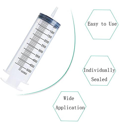 500ml Large Syringe, Plastic Syringe for Scientific Labs, Watering, Refilling (Individual Wrap)