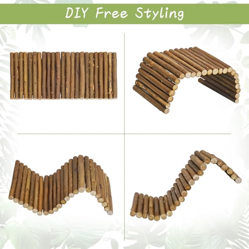 kathson Bearded Dragon Hammock Reptile Hideout Wooden Bridge Jungle Climber Vines Flexible Reptile Leaves with Suction Cups Reptile Habitat Decor for Chameleon, Lizards, Gecko, Snakes Climbing Hiding