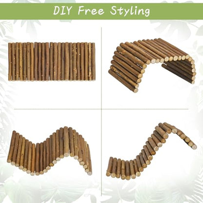 kathson Bearded Dragon Hammock Reptile Hideout Wooden Bridge Jungle Climber Vines Flexible Reptile Leaves with Suction Cups Reptile Habitat Decor for Chameleon, Lizards, Gecko, Snakes Climbing Hiding