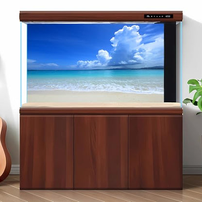 Tropical Beach Aquarium Background Ocean Sea Sandbeach Fish Tank Background Ocean Seascape Terrarium Backgrounds Sunny Blue Sky Clouds Seacoast Ocean Sea Waves Reptile Tank Backgrounds 72x16in - color: Blue, size: 72(W)x16(H)inches/ 180(W)*40cm(H)
