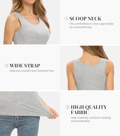 Rosyline 4 Piece Women Tank Tops Basic Sleeveless Undershirt Layering Tanks - color: Black/White/Black/Grey, size: Large