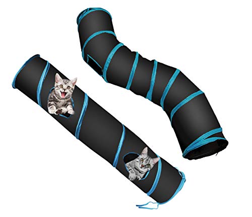 PetLike S Cat Tunnel Collapsible Pop-up Pet Tube Hideaway Play Toy with Ball (1 Way, Black) - color: Black, size: S way and 1 way