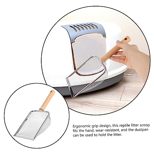Toyvian Reptile Litter Scoop with Comfortable Wooden Handle Tool for Cleaning Turtle Lizard Snake and Frog Waste Efficient Mesh Design for Easy Use Reptile