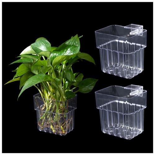 Aquarium Plant Holder,2Pack Transparent Hanging Pot for Fish Tank Aquatic Plant Cultivation and Aquascape Decorations Planter Cups with Hook and Screws