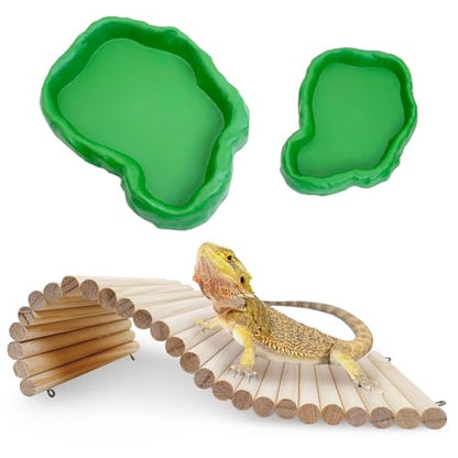 Hamiledyi 11.37 x 5.9 inch Reptile Hideout, Bearded Dragon Bendy Bridge, Climbing Ladder Wooden Hermit Climb Toys, Hide Cave Habitat Decor for Lizards Gecko Spiders Snakes Tortoise - size: 11.37 x 5.9 inches