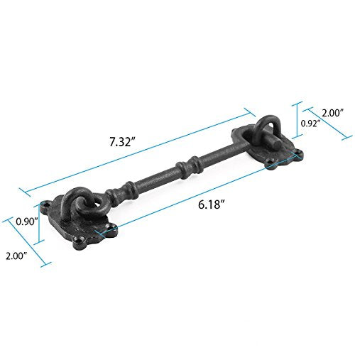 Renovators Supply Black Cabin Hook Eye Latches 7.3" Long Decorative Wrought Iron Privacy Hook Latch for Kitchen Cabinet, Sliding Barn Door Or Gates Easy Mount Durable Hooks with Hardware - size: 7.3-inch