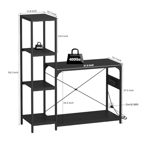 VOWNER 20-29 Gallon Fish Tank Stand with Power Outlet, Wood Aquarium Stand with Shelves for Fish Tank Accessories Storage, Heavy Duty Metal Frame, Turtle Reptile Terrarium Stand, Load 500lb, Black - color: Black