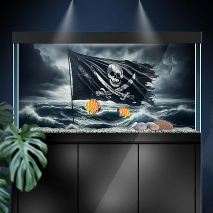 Aquarium Background Stickers - Flag, Skull, Pirate, Ocean, Self-Adhesive Fish Tank Reptile Terrarium Decor Poster (45 x 30 cm / (17.7 x 11.8 inches)) - size: 45 x 30 cm / (17.7 x 11.8 inches)
