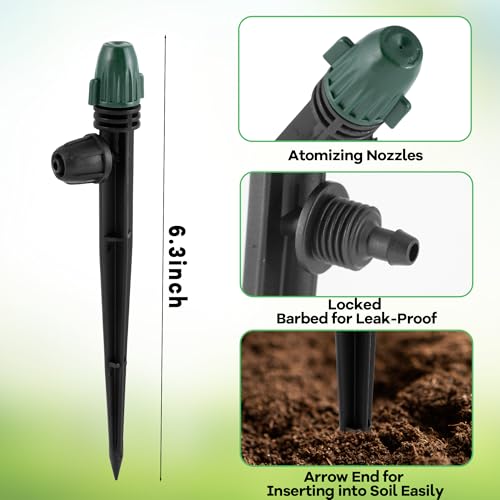 30 Pcs Irrigation Misters Emitters for 1/4" Drip Tubing | Adjustable 360° Automatic Atomizing Nozzles on 6.3" Arrow Stake,Micro Spray Irrigation Kits for Patio Misting Watering System - style: 30Pcs Misters