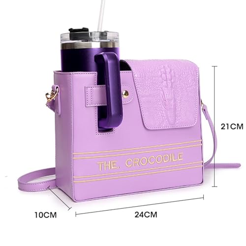 PU Reptiles Texture Drink Container with Adjustable Strap for Coffee Flask Bottles Camping Walking Daily Needs Travel Beverage Bag - color: Blue