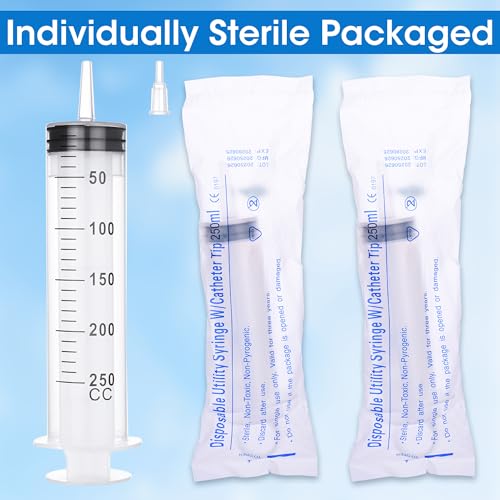 250mL Large Syringes with Tip Adapter, Plastic Syringe for Liquid, Individual Sterile Sealed for Scientific Dispensing, Paint, Watering - style: 250 ml