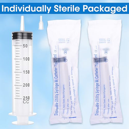 250mL Large Syringes with Tip Adapter, Plastic Syringe for Liquid, Individual Sterile Sealed for Scientific Dispensing, Paint, Watering - style: 250 ml
