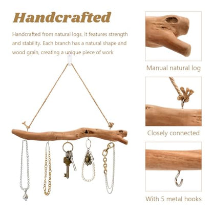 2Pcs 15 Inch Natural Driftwood Decorative Branches Farmhouse Home Wall Hanging Decor Hanging Jewelry Organizers with 5 Hooks Decorative Farmhouse Home Wall Decor