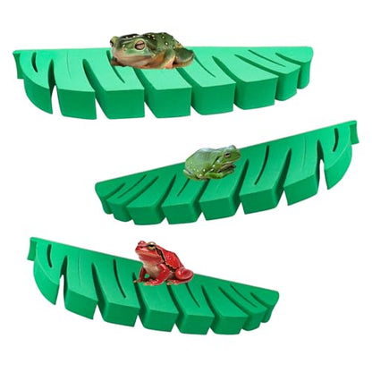 Tree Frog Terrarium Accessories, 3 Pack Green Sponge Relax Spots with Adhesive, Frog Habitat Platform, Tank Habitat Accessories for African Dwarf Frog, Toad