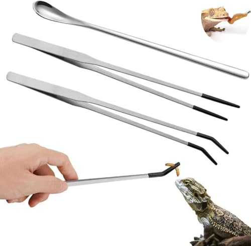 3PCS Rubber Tip Feeding Tongs for Reptiles,Reptile Feeding Tool Set,Long Aquarium or Craft Tweezers,Bearded Dragon Reptile Gecko Frog Snakes Tank Enclosure Accessories,Terrarium Supplies