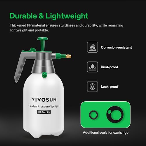 VIVOSUN 2L Pump Sprayer, 68oz Water Spray Bottle with Safety Valve | Handheld Garden Sprayer, Adjustable Nozzle, Extended Spray Rod & Additional Seals, Ideal for Watering, Fertilizing, Cleaning - size: 68 ounce