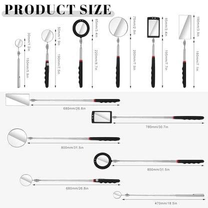 6 Pcs LED Telescoping Inspection Mirror,Retractable LED Mechanical Mirror Tool,Under Vehicle Inspection Mirror,Car Visual Reflector,Retractable Under Vehicle Detection Mirror