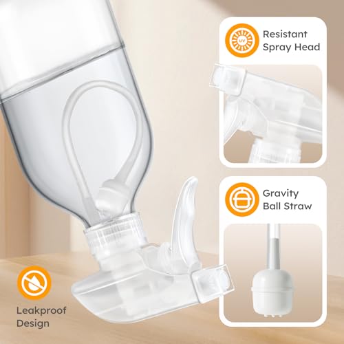 Tecohouse 360° 16 OZ Clear Glass Spray Bottles 2 Pack | 360° All-Angle Spray, Leakproof, Empty Refillable Containers for Cleaning Solutions, Plants, Facial Hydration, Hairs Care, - color: Clear