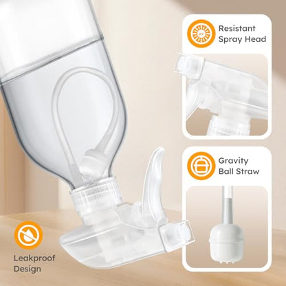 Tecohouse 360° 16 OZ Clear Glass Spray Bottles 2 Pack | 360° All-Angle Spray, Leakproof, Empty Refillable Containers for Cleaning Solutions, Plants, Facial Hydration, Hairs Care, - color: Clear