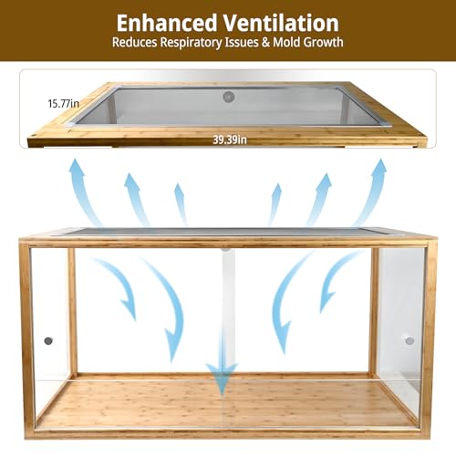 120 Gallon Bearded Dragon Tank,48"x24"x24"Bamboo Reptile Enclosure Also for Snake,Bearded Dragon,Turtle with Sliding Door Top Screen Ventilation,Stackable Large Reptile Terrariums - size: 48"x24"x24"