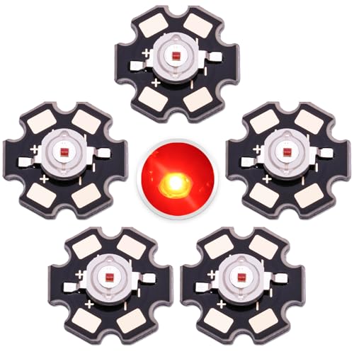 5PCS 2W Red High Power LED Chip,620nm Red COB Led with Aluminum Plate 20mm Star PCB Base Heat Sink for Repairing Lamps, DIY Lighting (700mA,2.0-2.4V,140deg,620-625nm) - color: Red