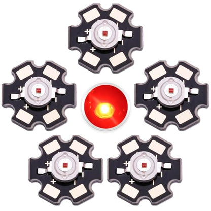 5PCS 2W Red High Power LED Chip,620nm Red COB Led with Aluminum Plate 20mm Star PCB Base Heat Sink for Repairing Lamps, DIY Lighting (700mA,2.0-2.4V,140deg,620-625nm) - color: Red