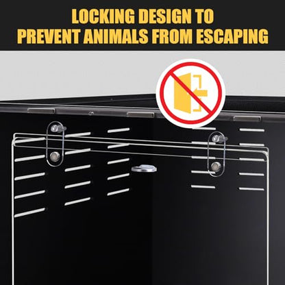 24x16x16 PVC Reptile Enclosure for Leopard Reptiles, Front Opening Tank | Spacious PVC build, front-opening design, full screen top, side vents, upgraded lock, leopard gecko & ball python habitat - size: 24"16"16"