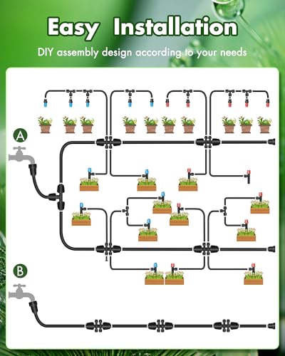240FT Drip Irrigation System Kits - Automatic Garden Watering Sprinkler with 1/2 & 1/4 inch Tubing Hose Patio Misting Plant Irrigation Water Equipment Quick Connector for Greenhouse Flower Beds Lawn - size: 240FT:33FT Main tube+207FT 1/4 tube