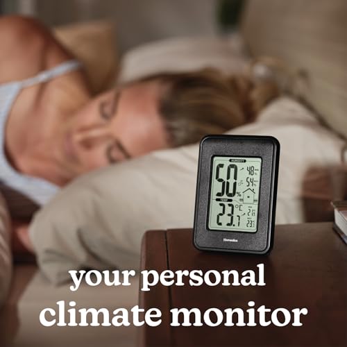 Homedics HM100 Indoor Humidity Monitor, Easy-Read Hygrometer | to Monitor Indoor Air Comfort, Fahrenheit and Celsius, Battery-Operated Room Thermometer for Home