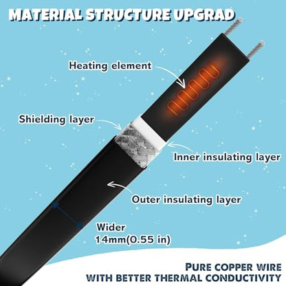 3~100FT Heat Tape for Water Pipes, UL & ETL Certified 30 FT Self-Regulating Pipe Heating Cable with Thermostat for Pipe Freeze Protection, Waterproof Heat Tape for Metal and Plastic Pipes,Black(1pcs) - color: Black, style: 30 FT
