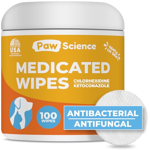 Antibacterial & Antifungal Medicated Wipes for Dogs and Cats – 100 Count - Chlorhexidine Wipes with Ketoconazole for the Treatment of Rashes, Skin Infections, Itchy Paws, and Pet Acne - size: 100