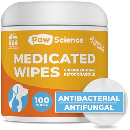 Antibacterial & Antifungal Medicated Wipes for Dogs and Cats – 100 Count - Chlorhexidine Wipes with Ketoconazole for the Treatment of Rashes, Skin Infections, Itchy Paws, and Pet Acne - size: 100