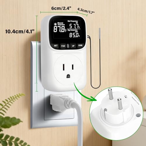 Digital Temperature Controller,15 Amp/1800 Watt Thermostat Socket Plug | VA Display for Heating and Cooling Control Timer,Suitable for Greenhouse Incubators,Homemade Equipment,etc. - color: White