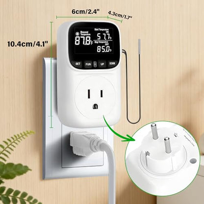 Digital Temperature Controller,15 Amp/1800 Watt Thermostat Socket Plug | VA Display for Heating and Cooling Control Timer,Suitable for Greenhouse Incubators,Homemade Equipment,etc. - color: White