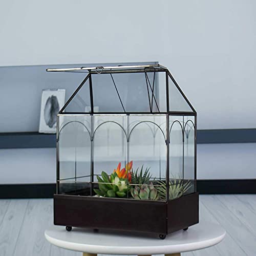 Large Tall Glass Plant Terrarium – House Succulent Terrarium Kit with Lip and Tray Glass Greenhouse Terrarium for Plant 9.5”X5.7”X11.4” - color: Black 3